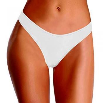 SHEKINI Femme Maillot de Bain Tanga Cheeky Blanc