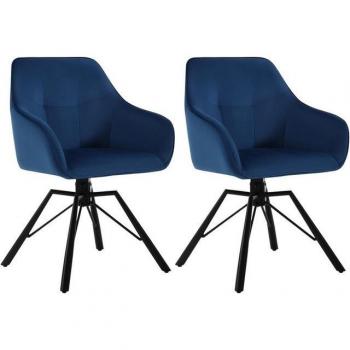 Set 2x Sedia Vellutata Blu con Ruota a 360° – Woltu