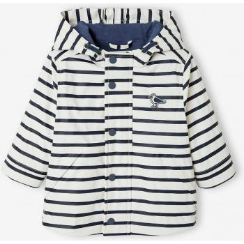 Navy Baby Hooded Waterproof Coat – White Light Stripes (6M‑67CM)
