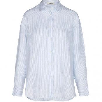Ecoalf Women’s Daria Short Sleeve Shirt, Sky Blue Stripe, White – XS