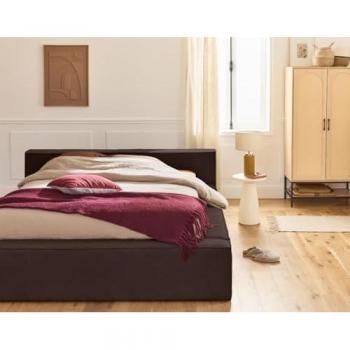 Lit Doux Stella 160 × 200 cm – Rangement Intérieur – Sommier Inclus – Velours Marron