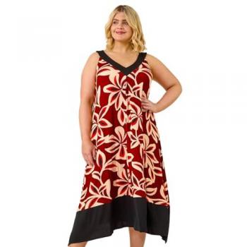 Red Romance Curve Floral V-Neck Dress – Vibrant Color Edition