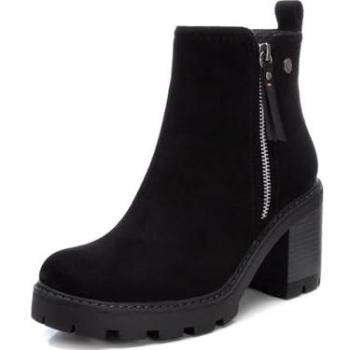 Botín de Mujer Refresh 172125 Negro con Doble Suela, Cremallera y Cordones