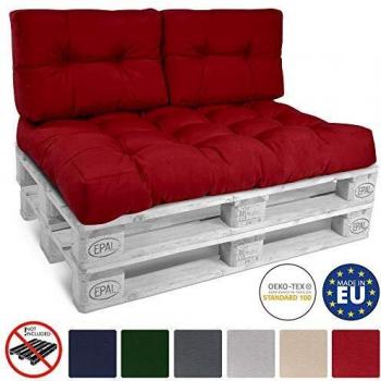 Outdoor Palettenauflage Beautissu – 2er Eco‑Style Kissen (120×40×10‑20 cm), Rot