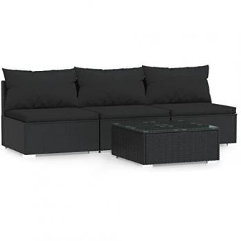 VidaXL Ensemble de jardin 4 pcs avec coussins Noir RÃ©sine tressÃ©e