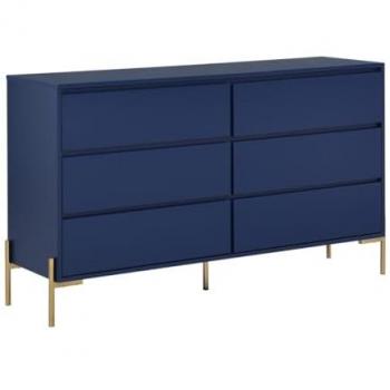 Comò 6 cassetti in MDF e metallo blu e oro
