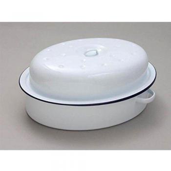 White Enamel Oval Roaster – 30 cm