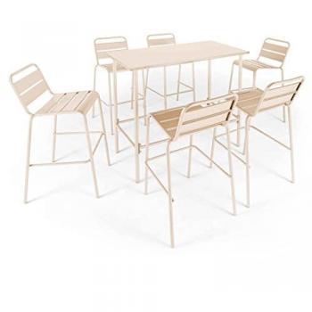 Set Jardin Ivoire: Table Haute + 6 Chaises en Métal Palavas Oviala