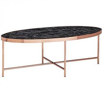 KADIMA DESIGN Schwarzer Marmor-Ovalcouchtisch, luxuriöses Wohnzimmermöbel mit Kupferbeinen, 110x56 cm
