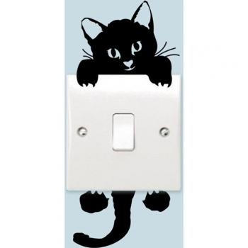 Decoración de pared con calcomanías de gato negro para interruptor de luz
