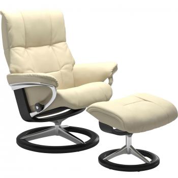 Relaxsessel Stressless Mayfair – Leather “Vanilla Paloma”, Schwarzes Gestell, Signature Base