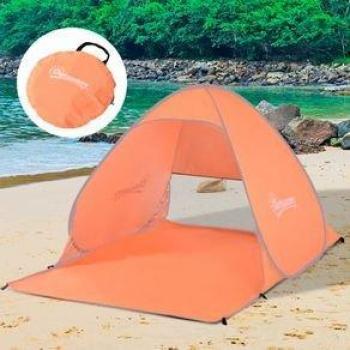 Outsunny Tienda de Playa para 1-2 Personas Pop-Up con Ventanas tipo Refugio con Protección Solar UV 200x150x119 cm Naranja