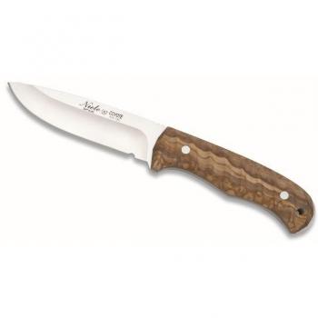 Cuchillo “Coyote” 3058: 28 cm total, hoja de acero 14 cm, mango de madera de olivo, funda de cuero de alta gama – Miguel Nieto