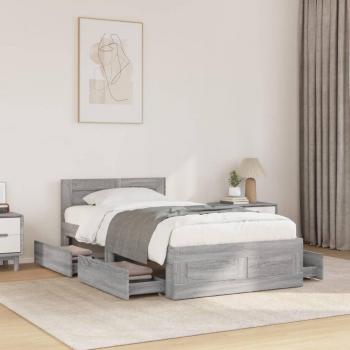 VidaXL: Bed Frame & Headboard in Grey, Sonoma Style, Small Single Size (75x190 cm), without Mattress