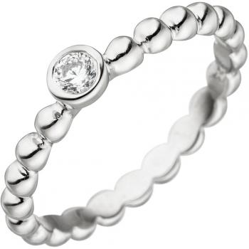 Kugellack Ring Damen – 925 Sterling Silber, 1 Zirkonia – Gr. 58