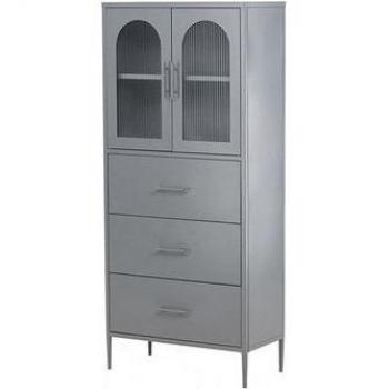 Ventura Design La Paz Skåp i Ljusgrått Stål med Glasluckor – 2 luckor, 3 lådor
