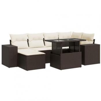 VidaXL Gartensofa Set 7‑teilig – Kissen inklusive, Braun Poly Rattan
