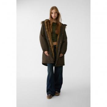Stradivarius Street‑Style Parka mit Kapuze – Khaki XS