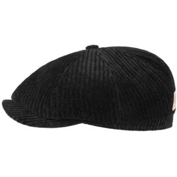 Stetson Hatteras Black Corduroy Flat Cap – Medium (56‑57 cm)
