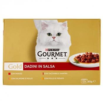 Gourmet Gold Dadini in Salsa Multipack Umido per Gatti 12x85g Mix Carne e Pesce