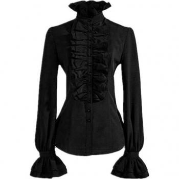 Slim Fit Long Sleeve Gothic Blouse with Ruffles