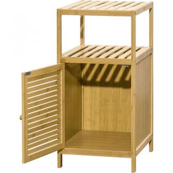 Mobiletto Bagno in Bambù a Doghe con Armadietto a un'Anta, 33x36.5x67cm
