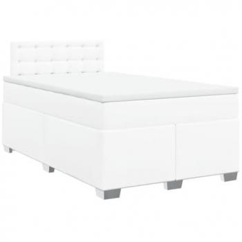 Cama con Somier y Colchón Cuero Sintético Blanco 120x190 cm