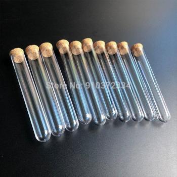 12x100mm Clear Plastic Test Tubes with Corks, 50pcs