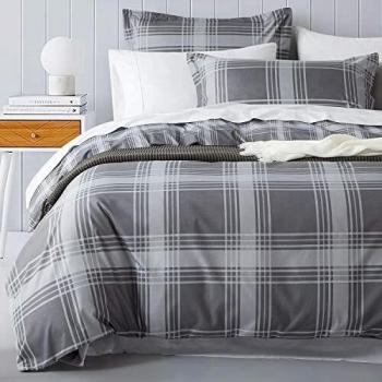 Imperial Rooms Single Duvet Cover Set (135 x 200 cm) Soft Brushed Microfiber Grey Check