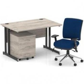Impulse 1200mm Multi‑Drawer Workstation – Grey Oak/Black Cantilever