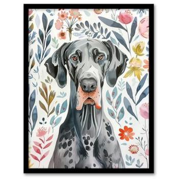 Floral Great Dane Art Print – Pet Portrait, A4