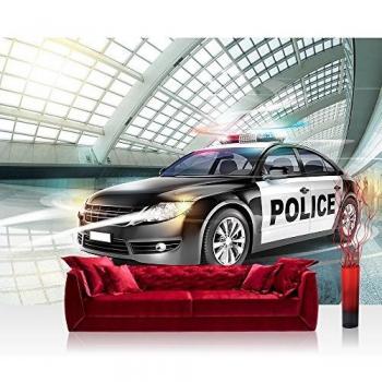 Vlies Wandbild 152,5 × 104 cm – Polizei Auto Illustration grau