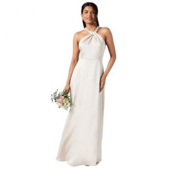 Coast Petite Twist Halterneck Satin Maxi Bride Dress, Champagne Edition