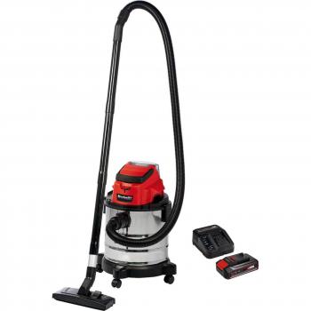 Einhell TC-VC 18/20 Li S 18v Cordless Stainless Steel Wet and Dry Vacuum Cleaner 20L with 1 x 2.5ah Li-ion Charger No Case