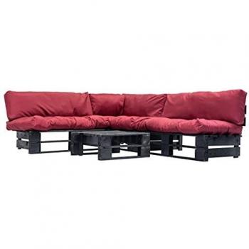 Conjunto de Sofás de Palets para Jardín 4 Piezas con Cojines Rojos