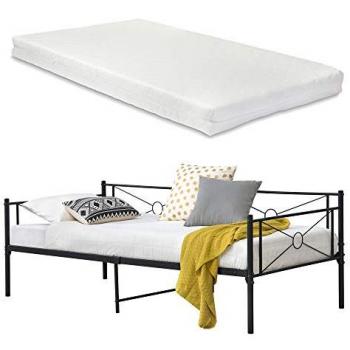 Cadre de Lit Alvesta en Métal avec Matelas à Mousse à Froid 90x200 cm Noir Mat
