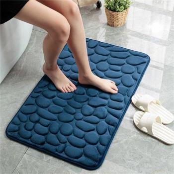 Tapis bain épais avec surface antidérapante en flanelle et mémoire de forme, motif gaufré pavé