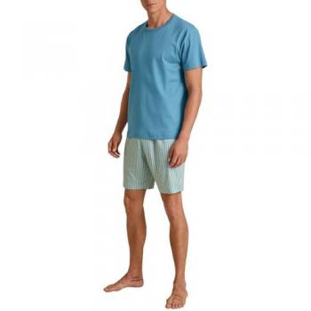 CALIDA Shorty Relax Streamline Herren‑Pyjamastück – 2‑teilig – Blau, S – Streifen-Design