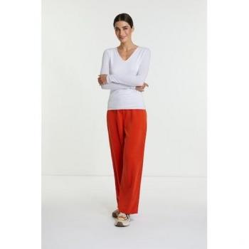 RICHROYAL Feminines V-Neck Langarmshirt – Weiß – XL – Damen