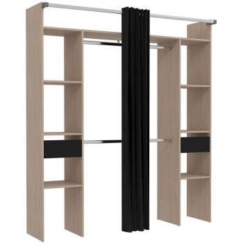 Arma Design U: Armadio in Legno, Tenda Nera, 2 Compartimenti Elysee, 6 Ripiani, 2 Cassetti