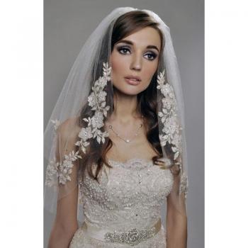 Silver Thread Two-Tier Bridal Veil with Pearl Details