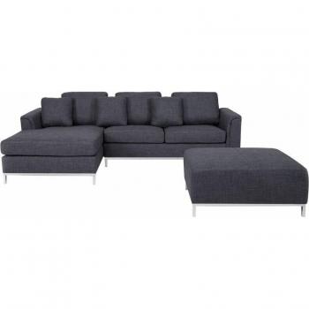 Grey Fabric L-Shape Corner Sofa with Ottoman