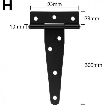 Bisagra de hierro ligero en forma de T para puertas de estantería – 2/3/4/5/6/8/10/12” sin polvo