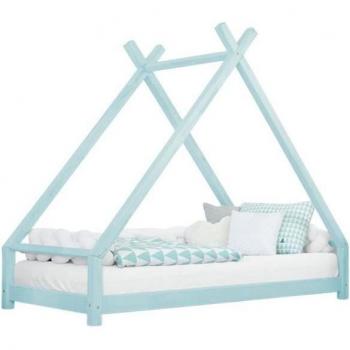 Tipi Enfant Lit Bois Massif Bleu Clair avec Lattes et Tiroirs – Version Générique TAHUKA