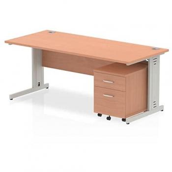 Impulse Bench 1800 X 800mm Straight Office Desk Oak Top White Cable Managed Leg