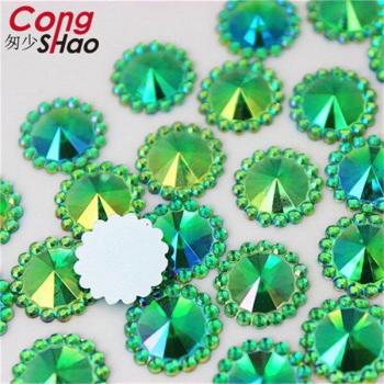 200pcs 12mm AB Color Round Sunflower Acrylic Flatback Rhinestones for Craft Decoration