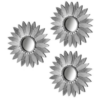 Espejos de Pared Floridos en Plateado (Pack x3), Dcasa, Diámetro 25 cm