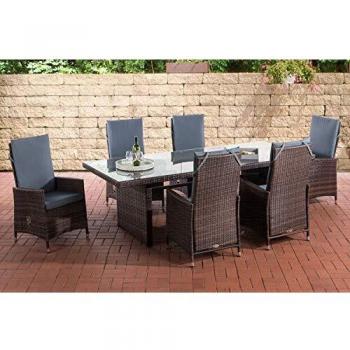 CLP Polyrattan Essgruppe Sevilla – Gartenmöbel Set (6 Stühle + Glasplatte 220 × 