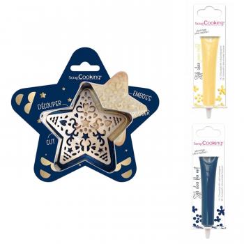 Ensemble de Biscuit Étoilé + 2 Stylos Chocolat Jaune Pastel et Bleu Nuit Scrapcooking