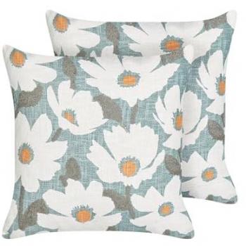 Conjunto de 2 cojines de algodón con diseño floral, 45 x 45 cm, azul, hecho a mano, funda extraíble
